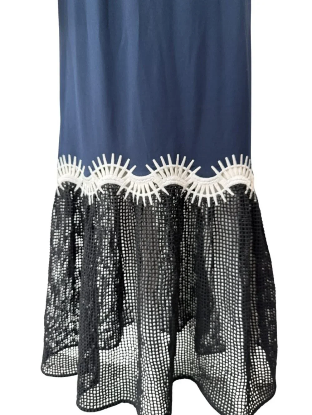 JONATHAN SIMKHAI Navy Blue Blace Peplum Lace Embroidered Midi Dress size M - Picture 6 of 11